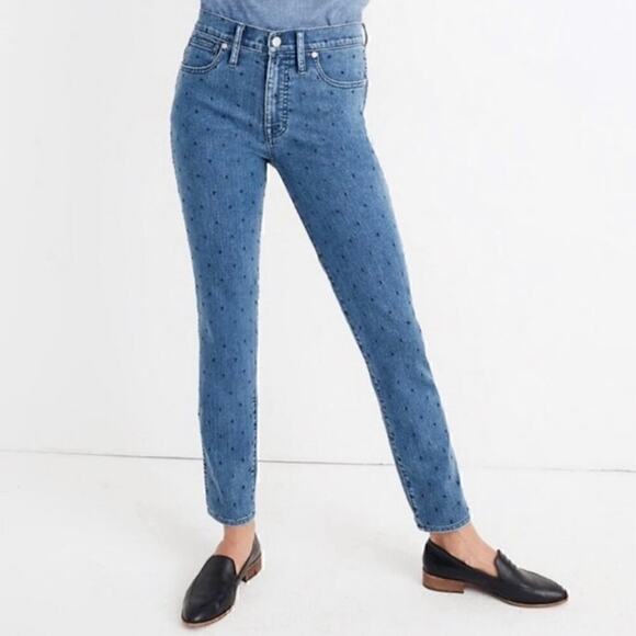 Madewell High Rise Slim Straight Embroidered Polka Dot Edition Jean Size 25 - Picture 1 of 9